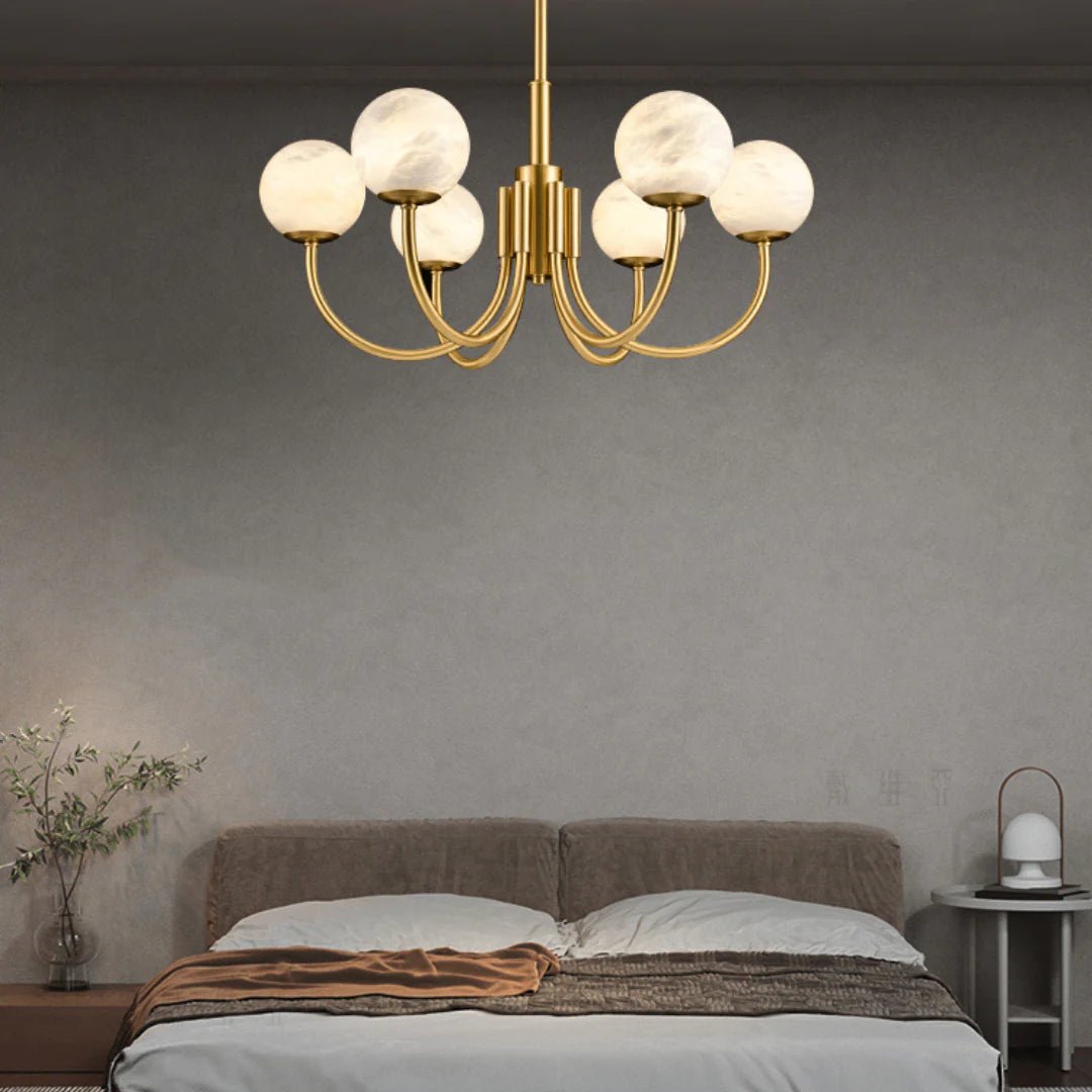 Lennar Visual_Alabaster Modern Brass Chandelier