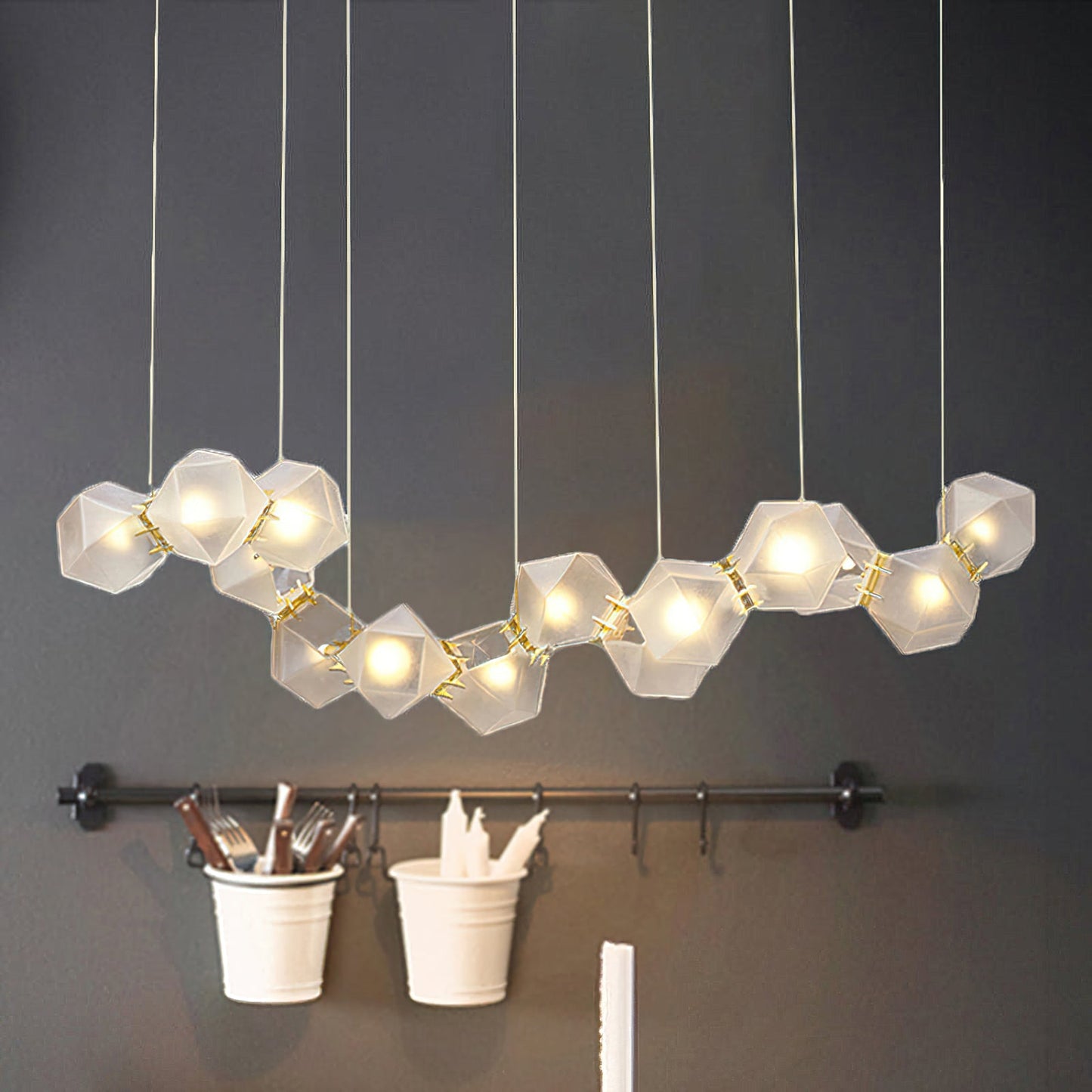 ChandelierWelles Glass Long Chandelier2 Heads L 34cm x W 19cm / L 13.4″ x W 7.5″WhiteLennar Visual