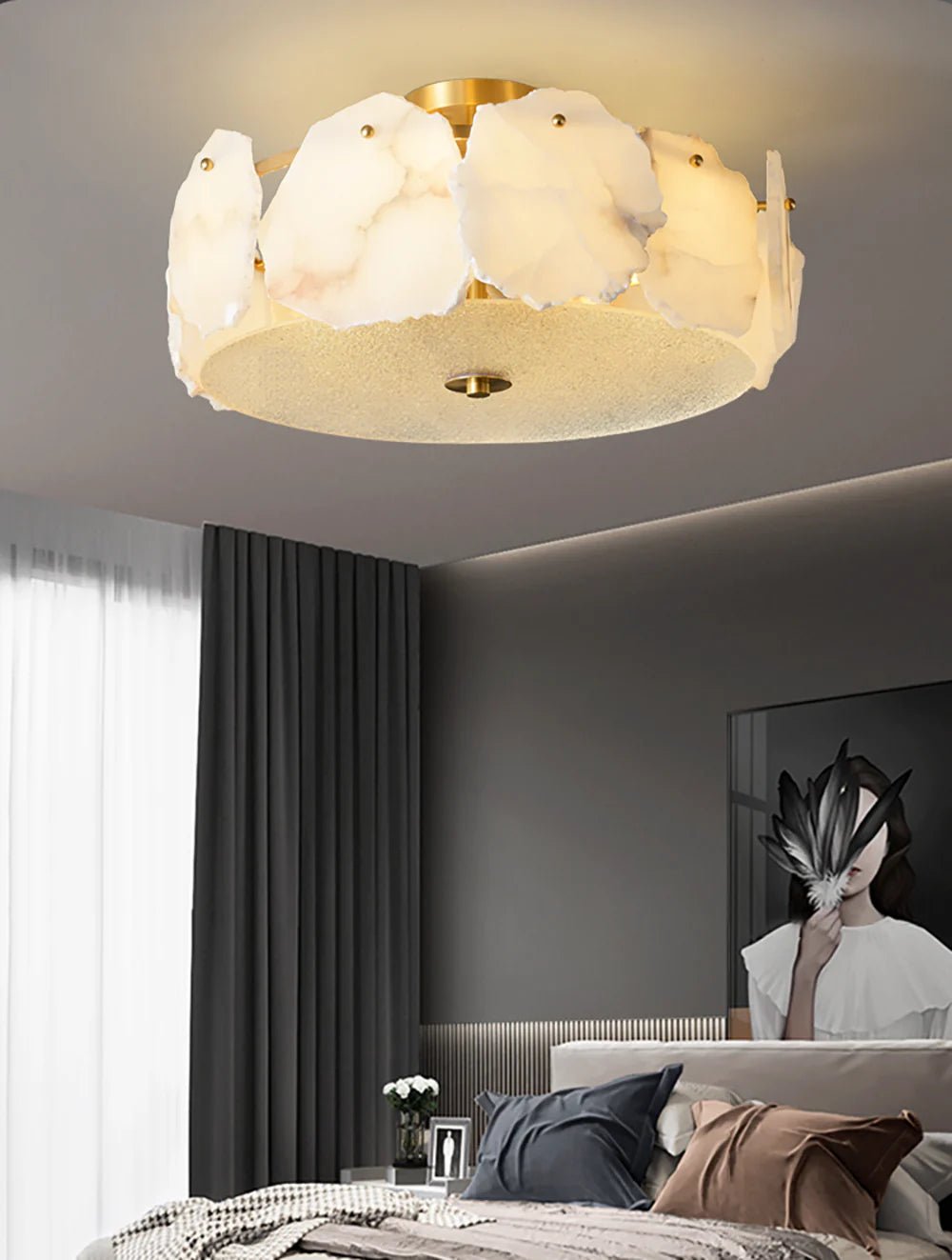 Lennar Visual_Alabaster Artze Brass Ceiling Light