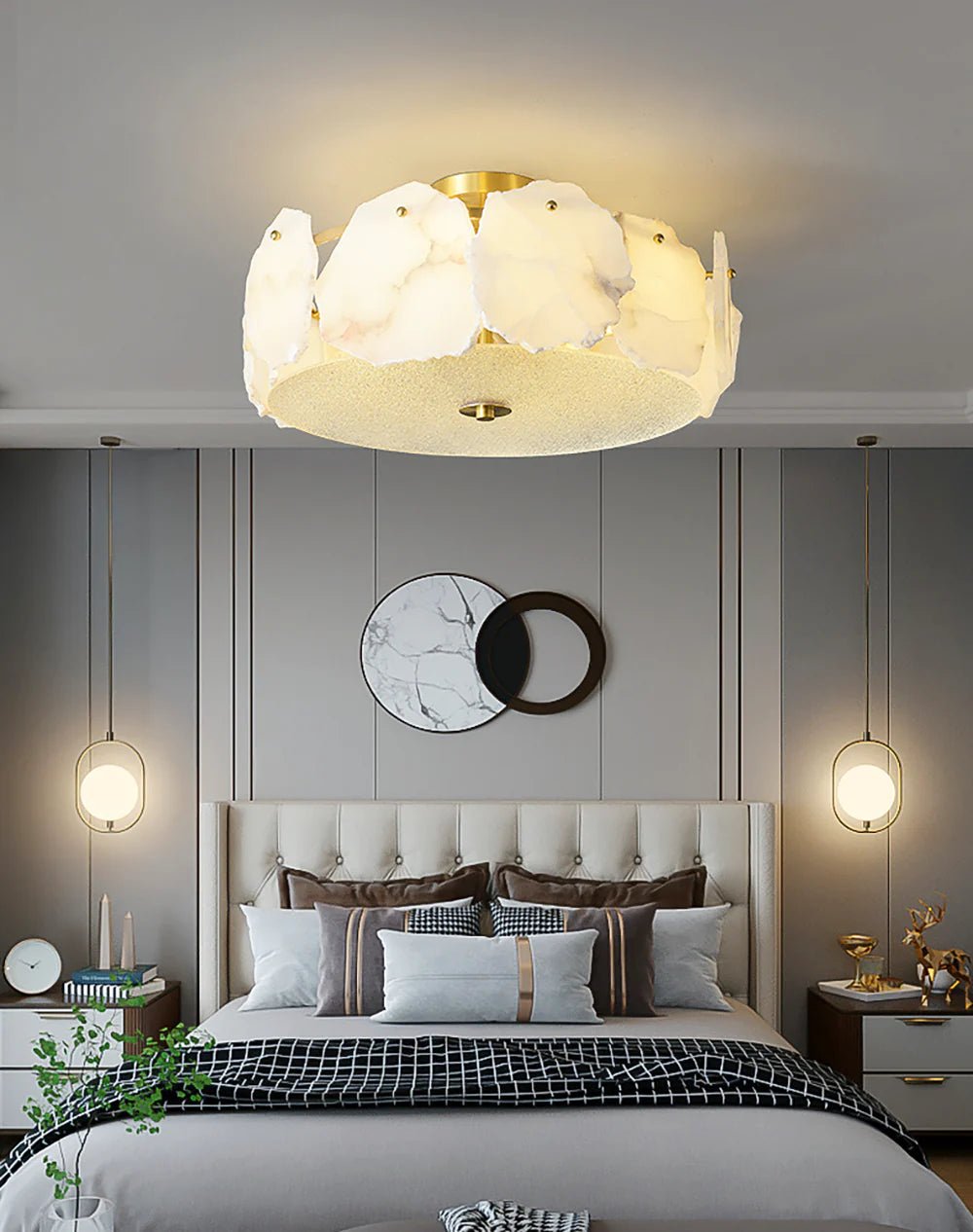 Lennar Visual_Alabaster Artze Brass Ceiling Light