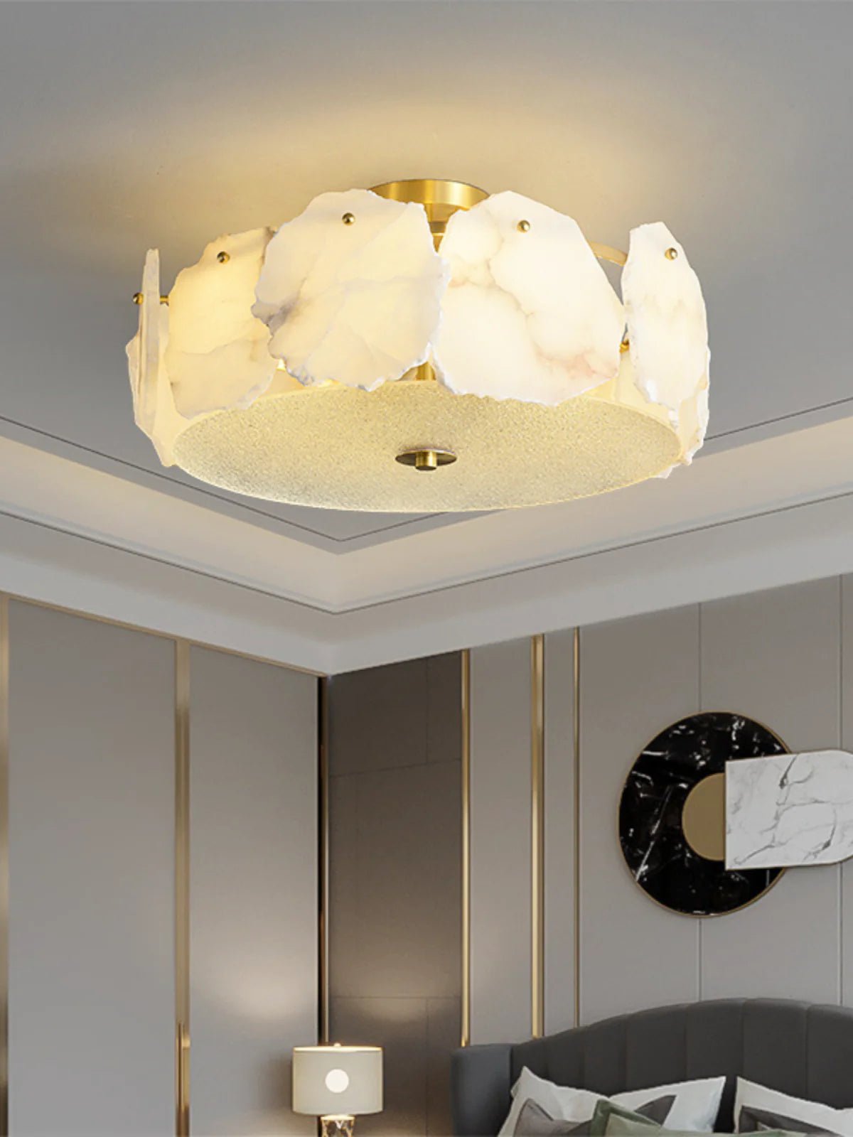 Lennar Visual_Alabaster Artze Brass Ceiling Light