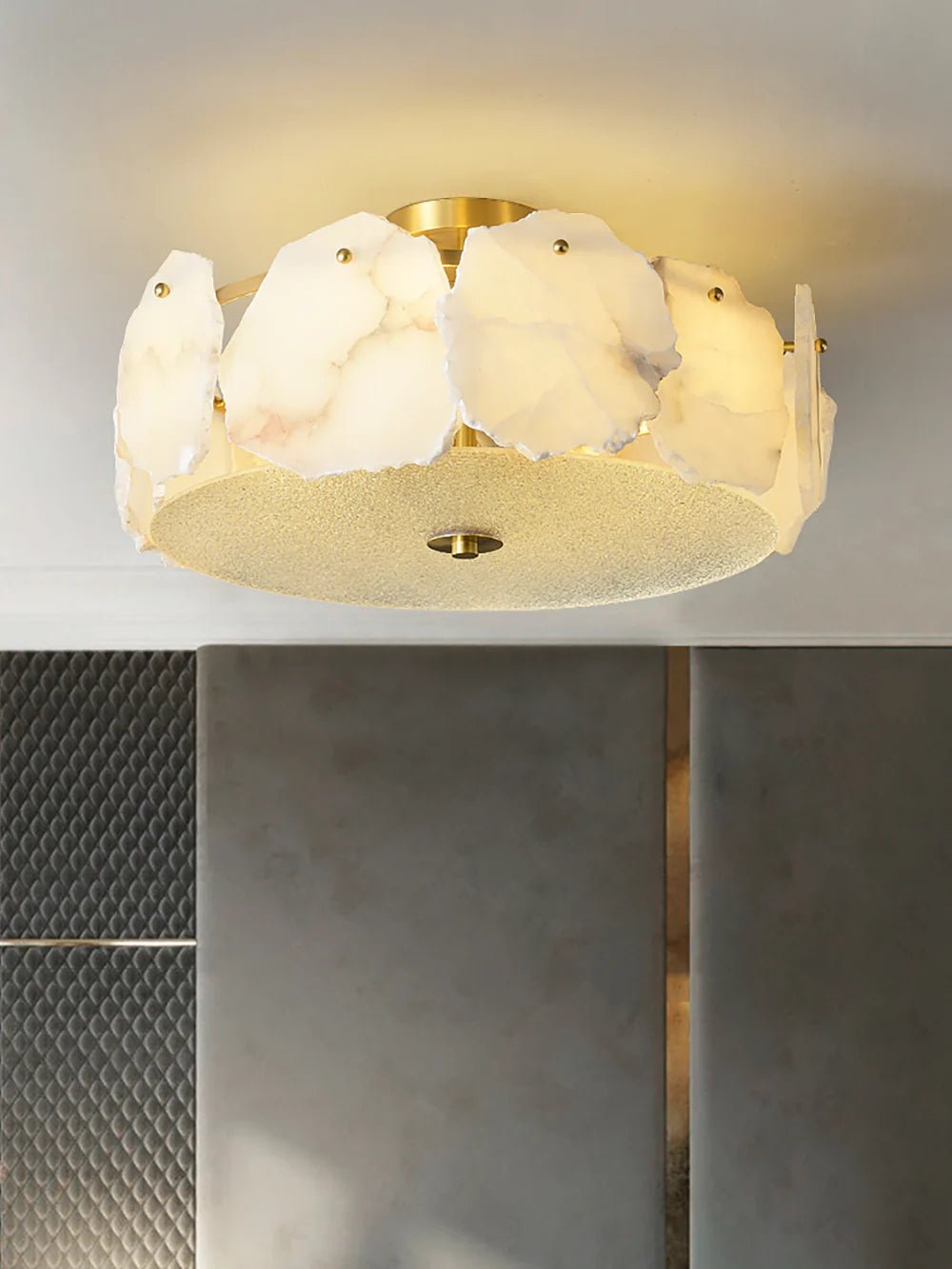 Lennar Visual_Alabaster Artze Brass Ceiling Light