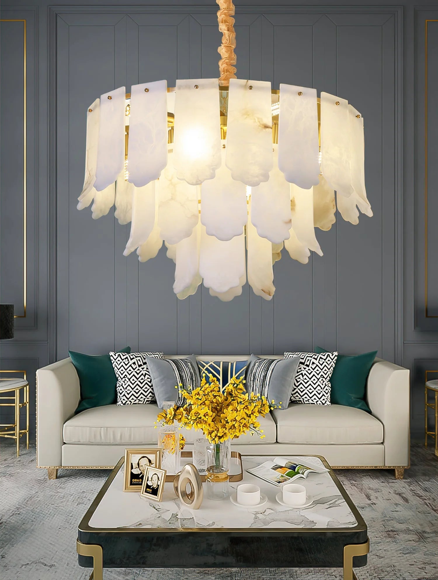 Lennar Visual_Alabaster Elba Brass Chandelier