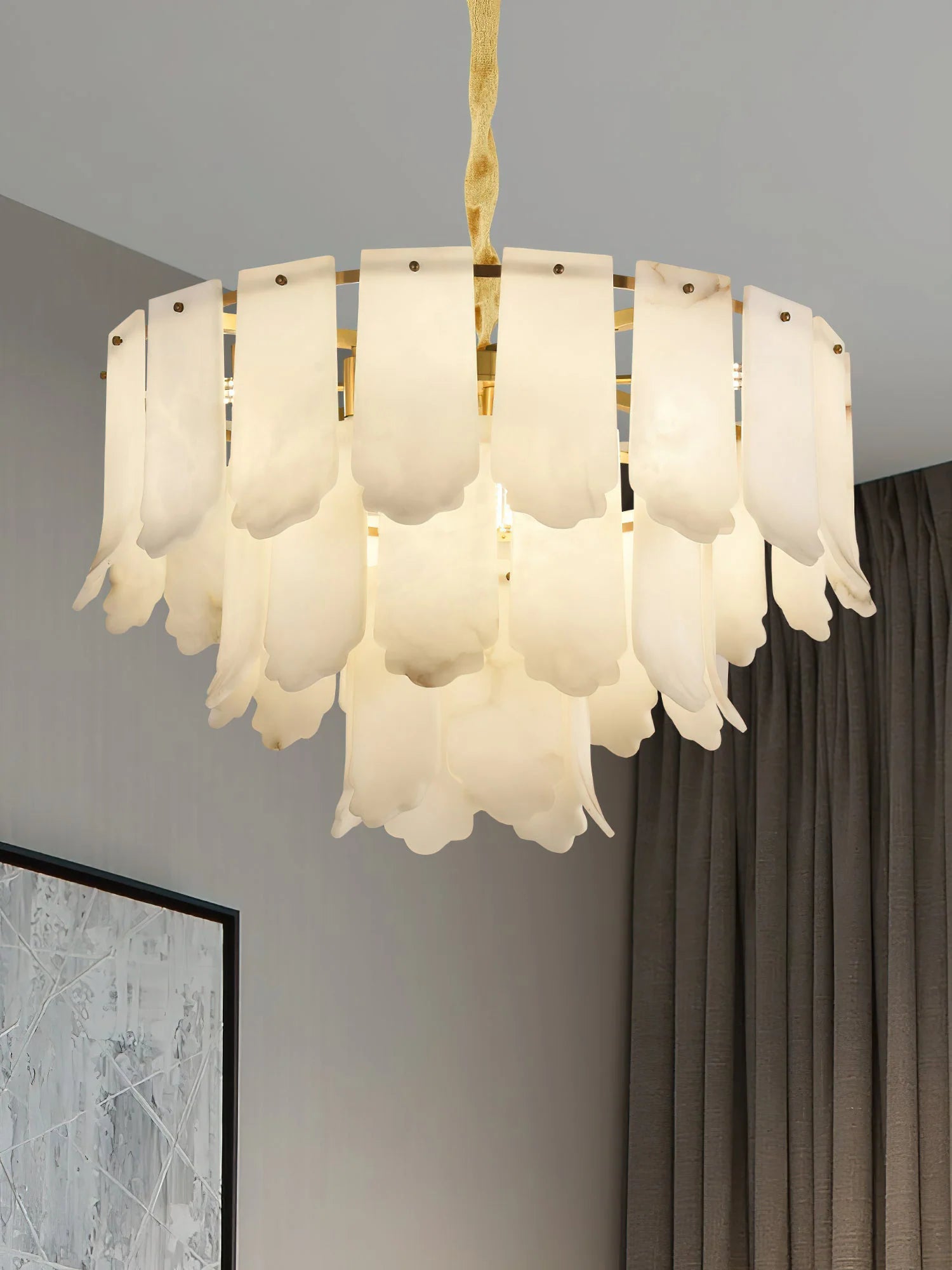 Lennar Visual_Alabaster Elba Brass Chandelier