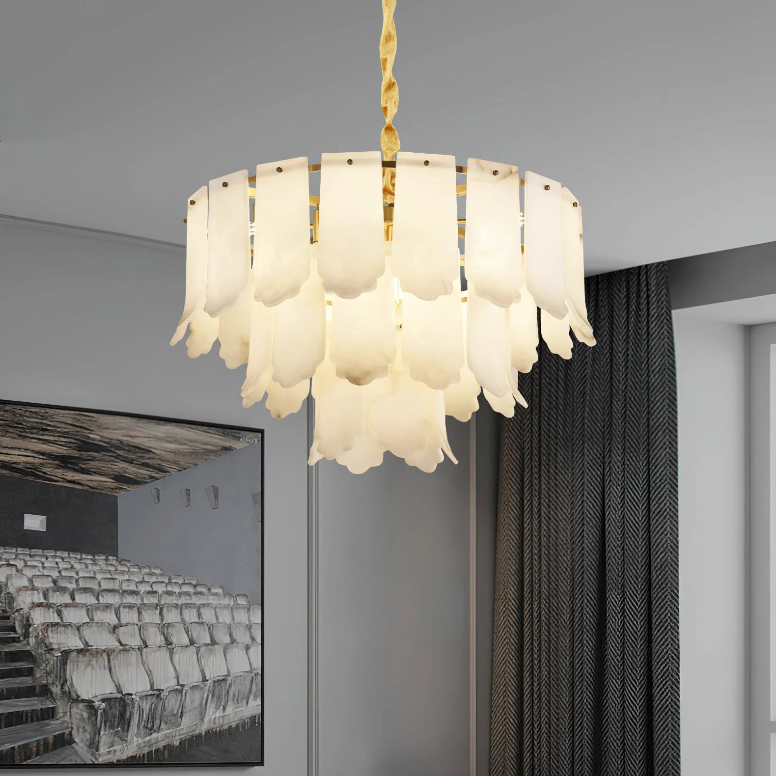 Lennar Visual_Alabaster Elba Brass Chandelier