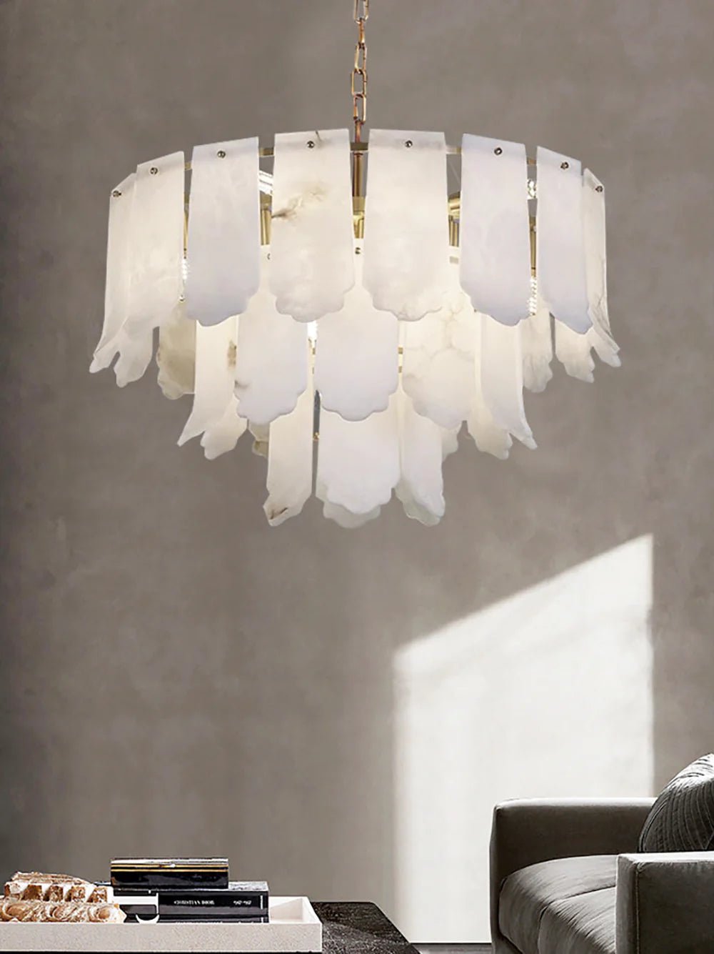 Lennar Visual_Alabaster Elba Brass Chandelier