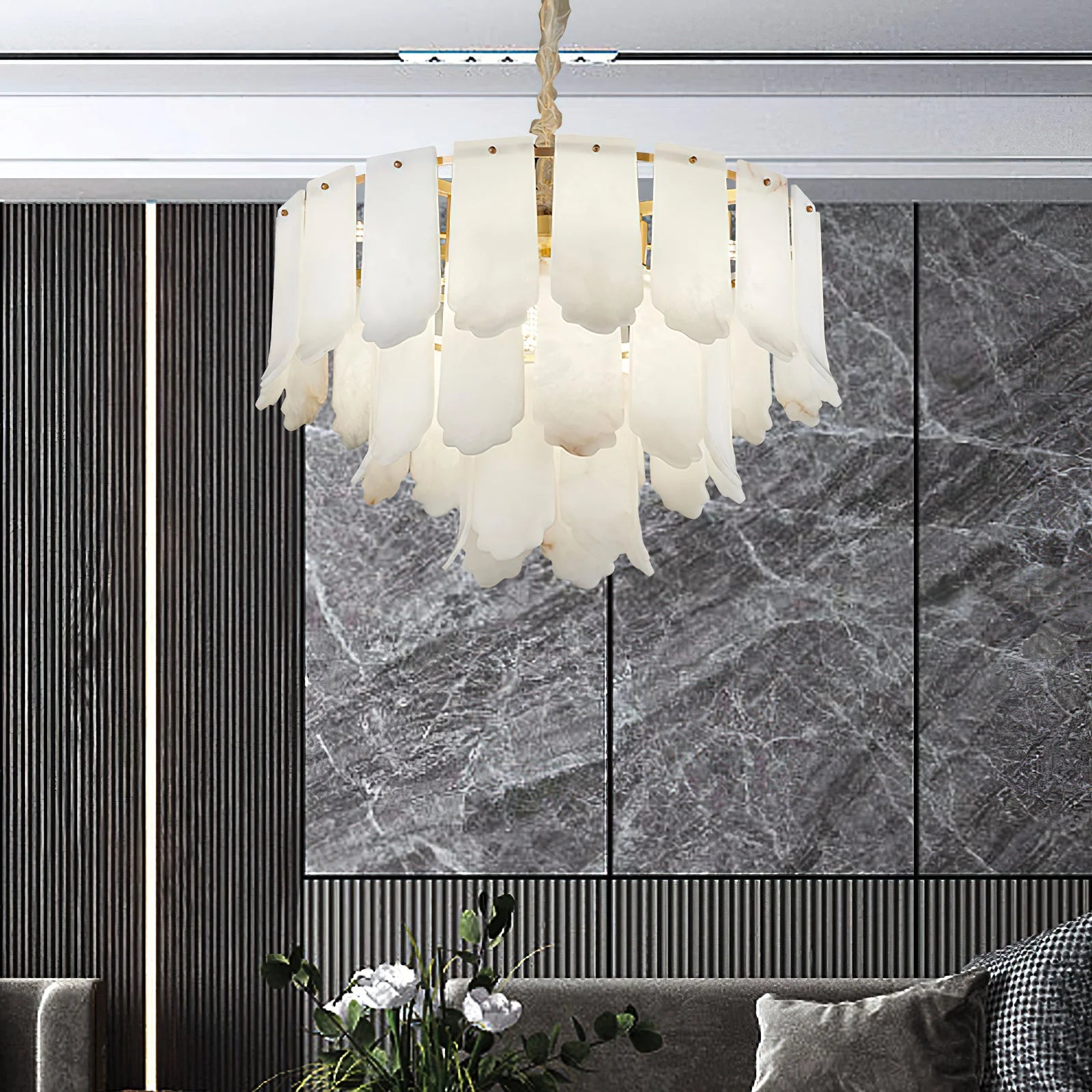 Lennar Visual_Alabaster Elba Brass Chandelier