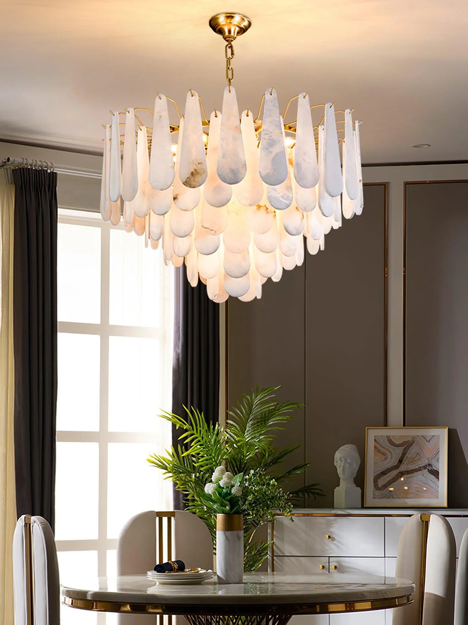 Lennar Visual_Alabaster Leon Drop Shape Chandelier