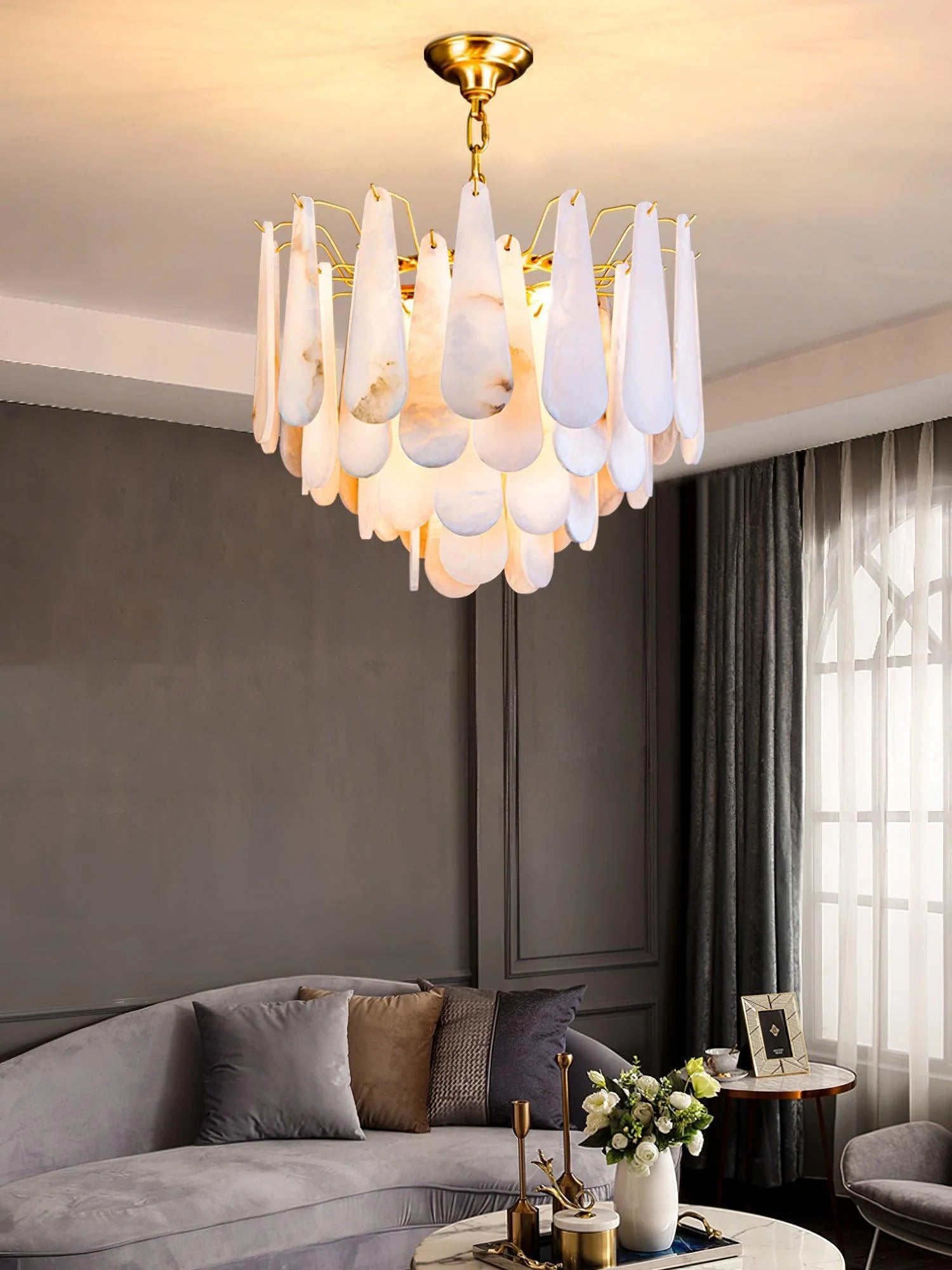 Lennar Visual_Alabaster Leon Drop Shape Chandelier