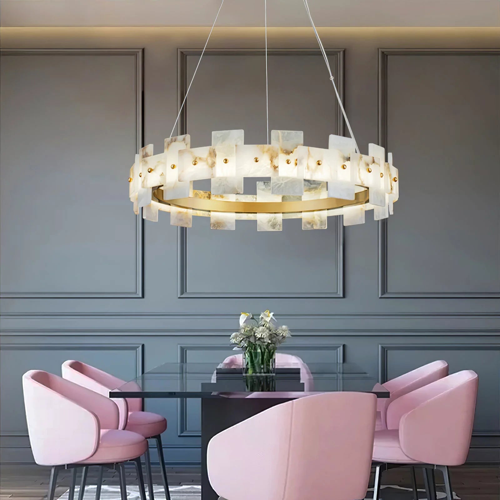 Lennar Visual_Alabaster Luxury Halo Chandelier