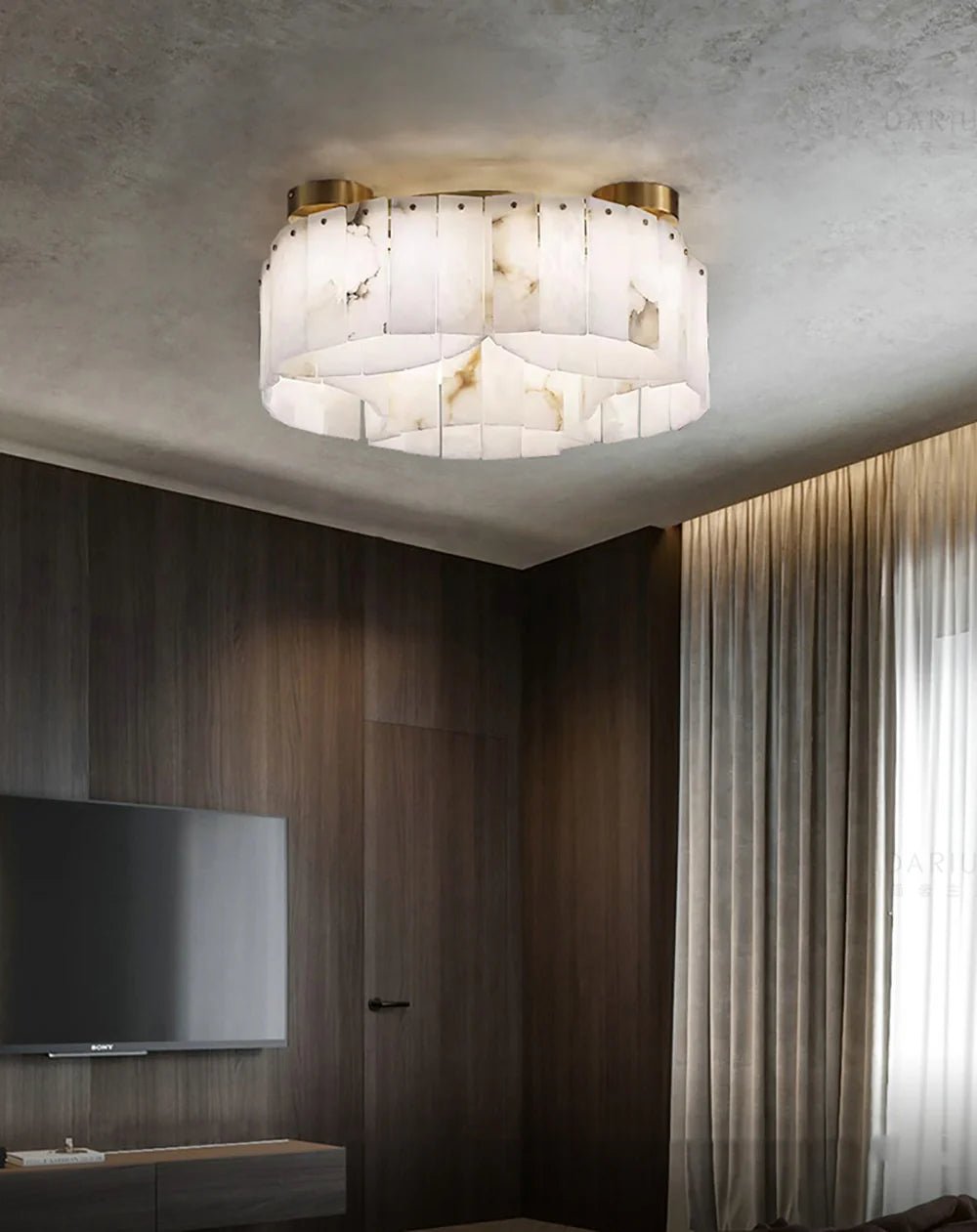 Lennar Visual_Alabaster Modern Brass Ceiling Lamp