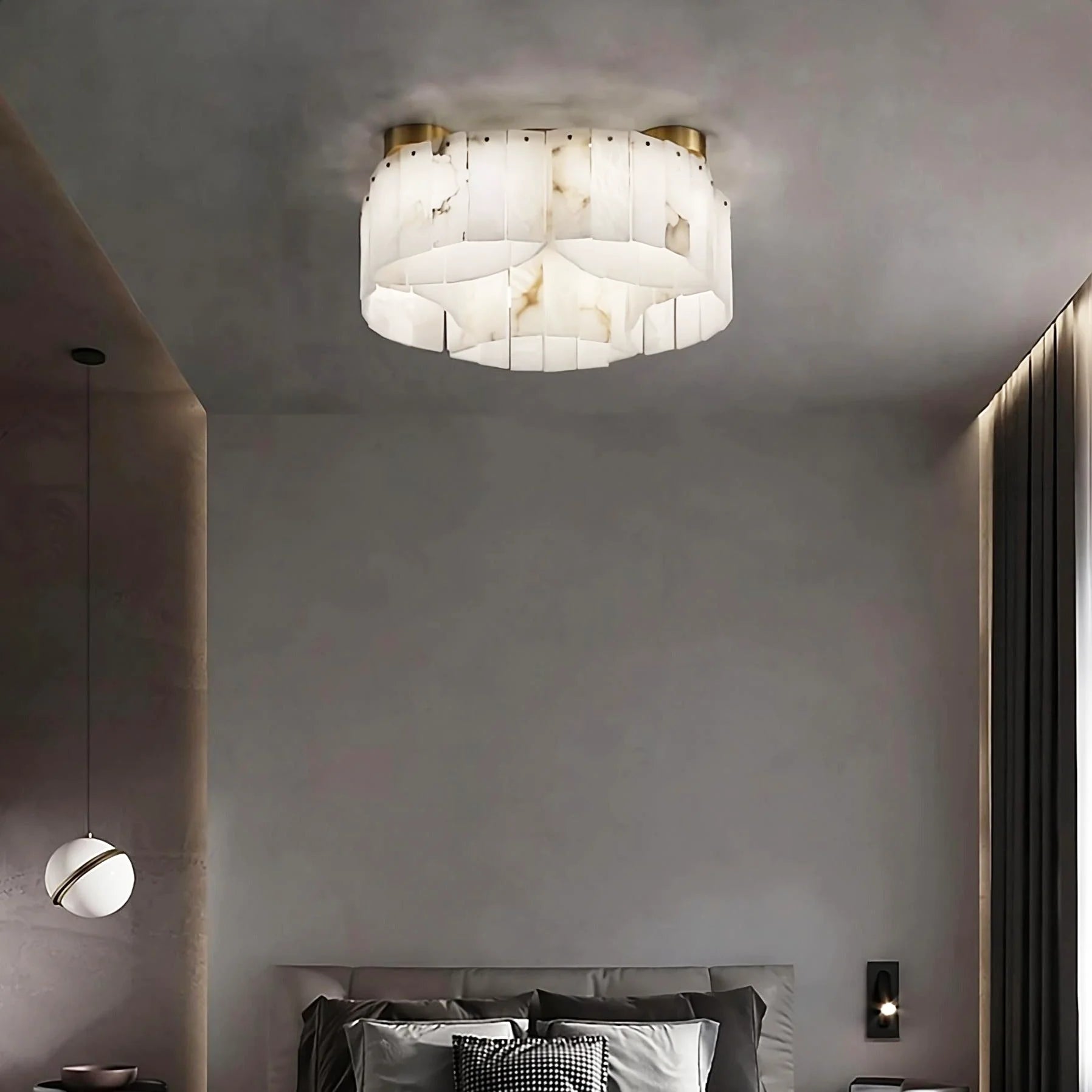 Lennar Visual_Alabaster Modern Brass Ceiling Lamp