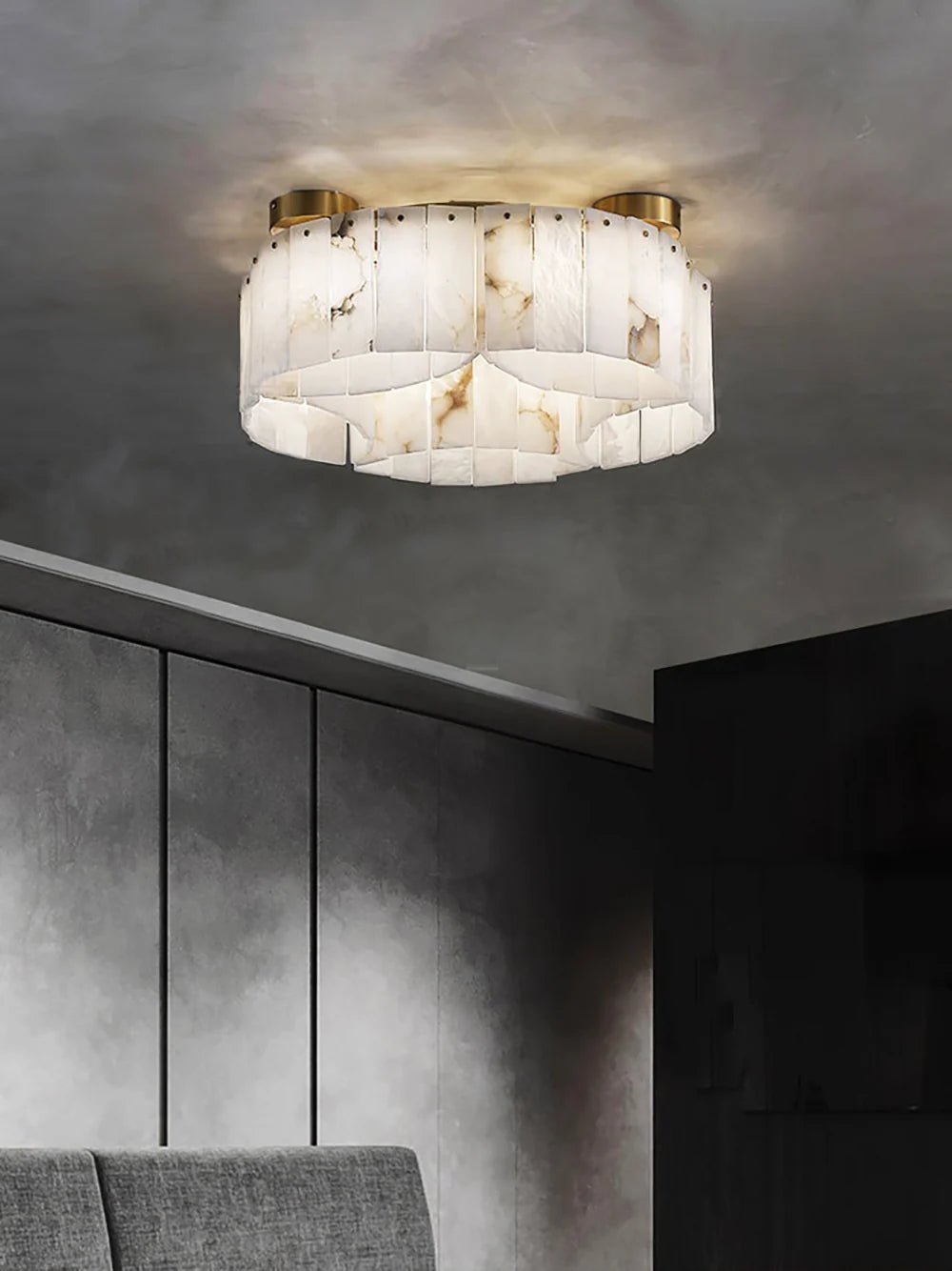 Lennar Visual_Alabaster Modern Brass Ceiling Lamp