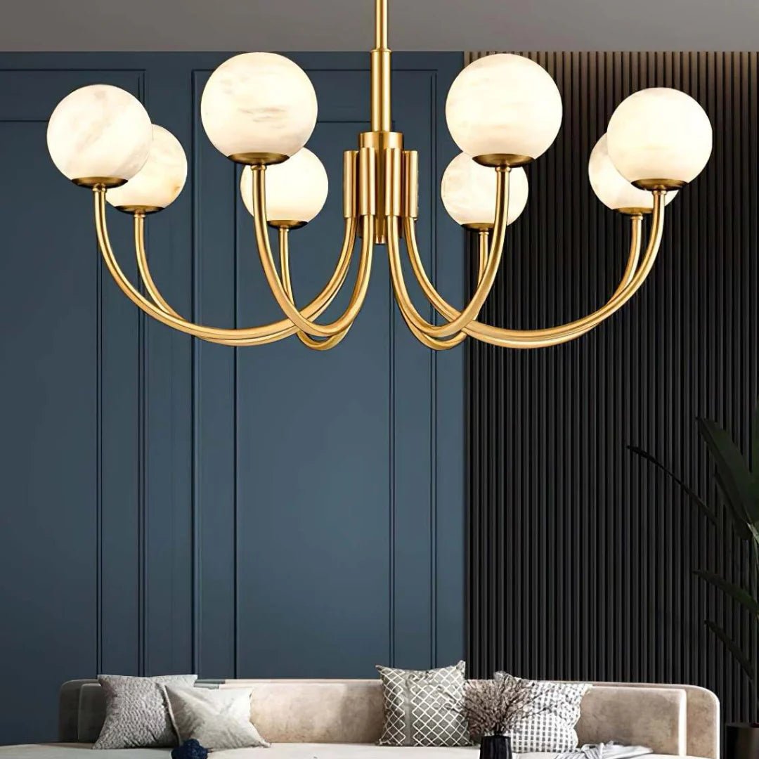 Lennar Visual_Alabaster Modern Brass Chandelier