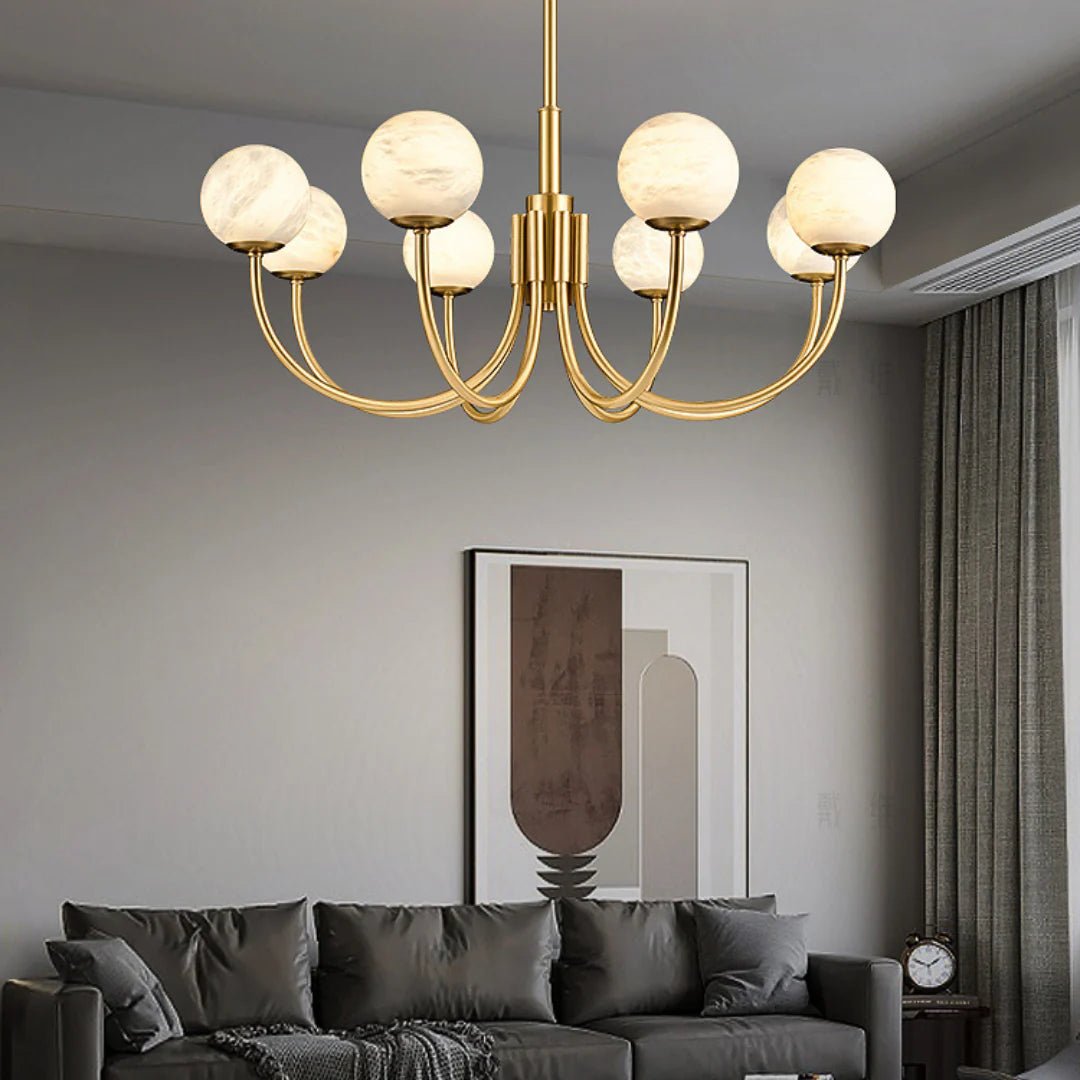 Lennar Visual_Alabaster Modern Brass Chandelier