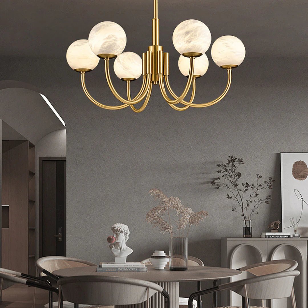 Lennar Visual_Alabaster Modern Brass Chandelier