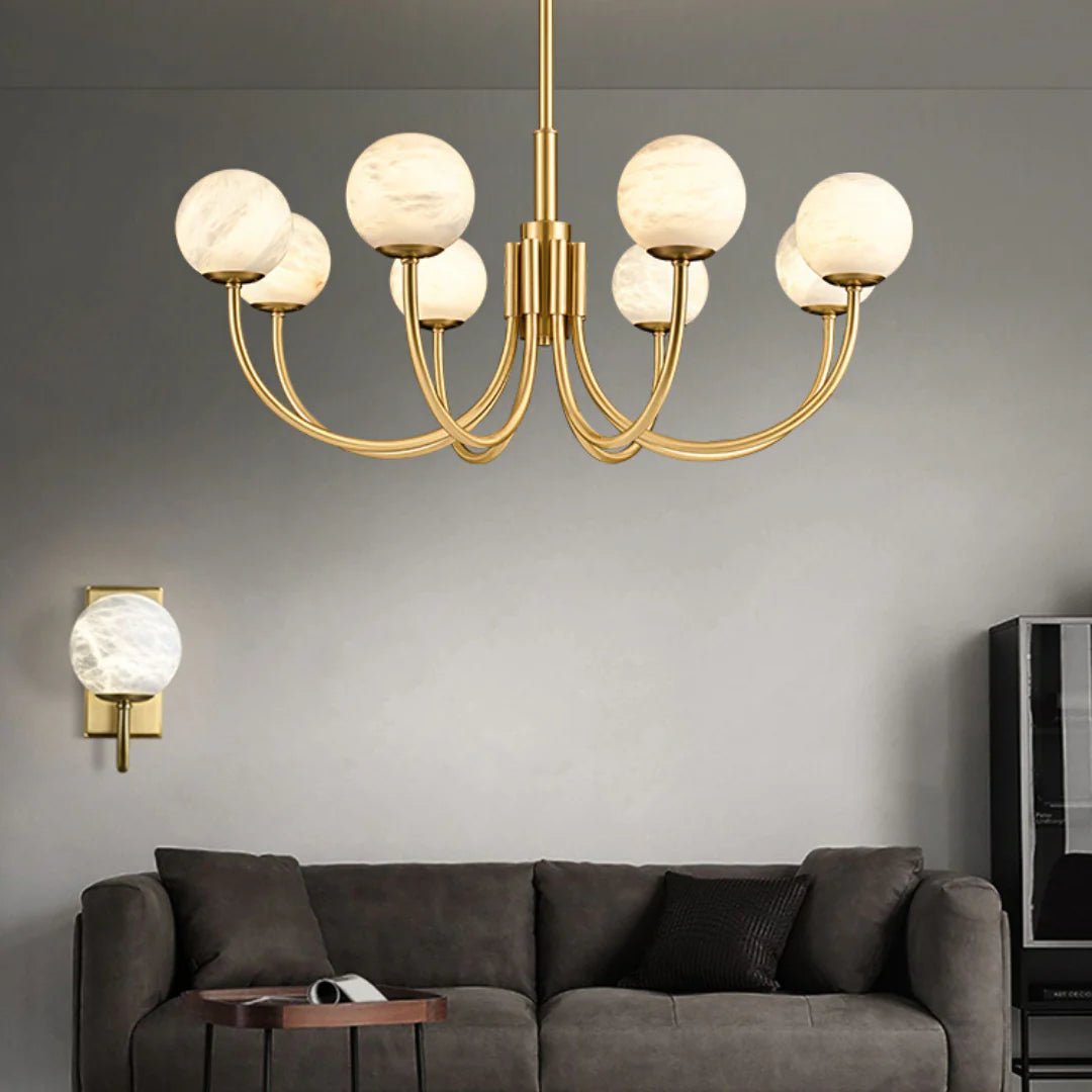 Lennar Visual_Alabaster Modern Brass Chandelier