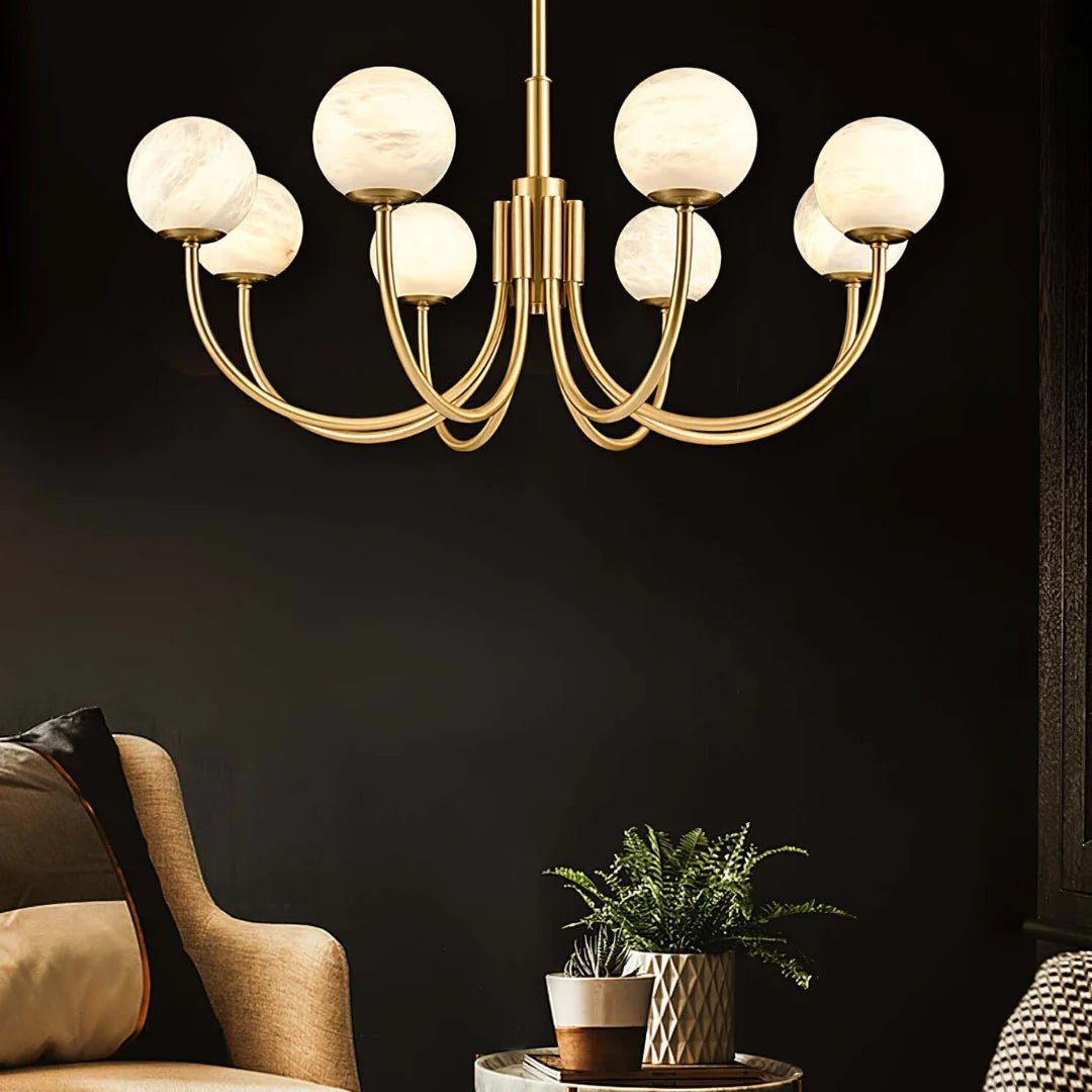 Lennar Visual_Alabaster Modern Brass Chandelier