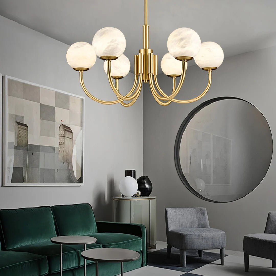 Lennar Visual_Alabaster Modern Brass Chandelier