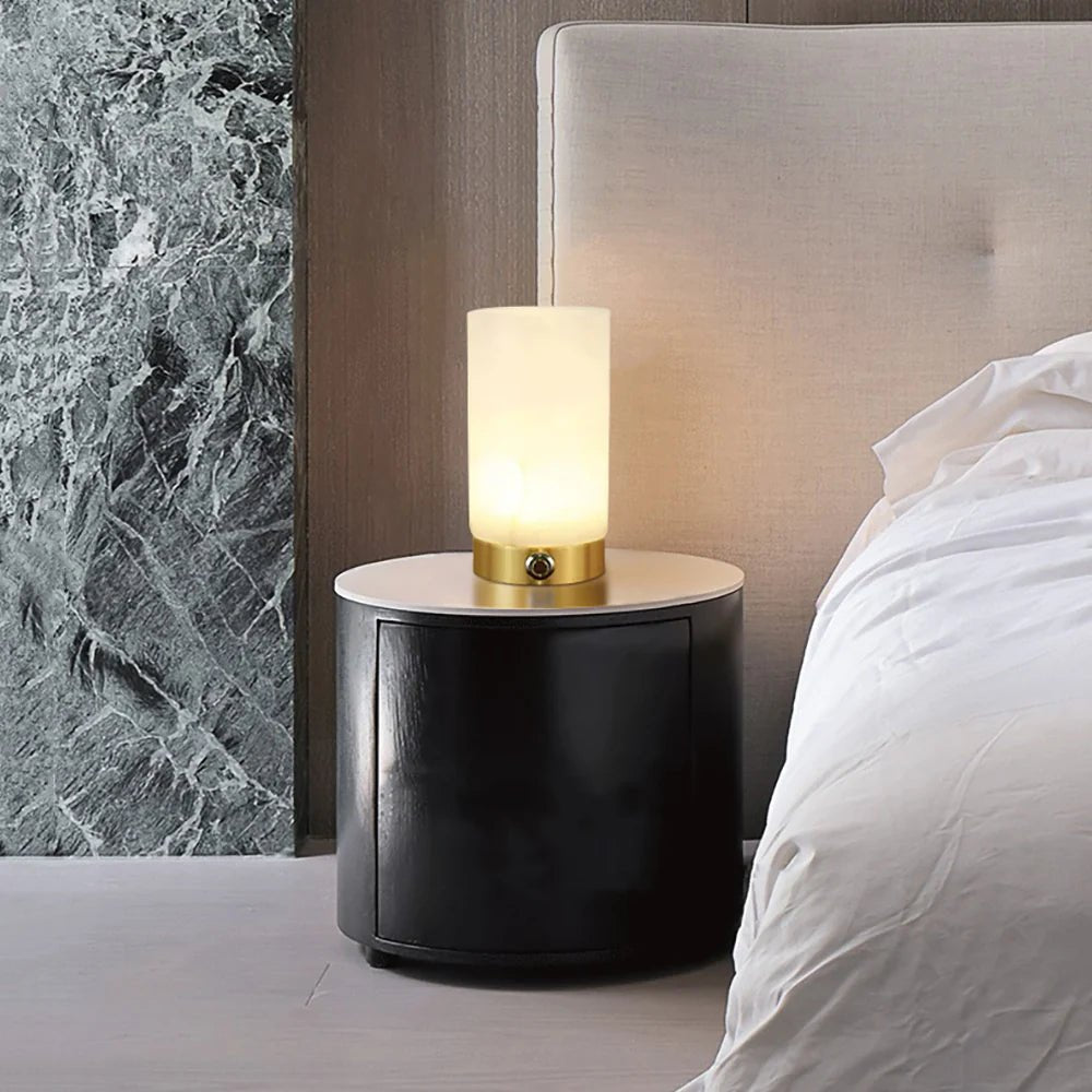 Lennar Visual_Cylindrical Totem Alabaster Table Lamp