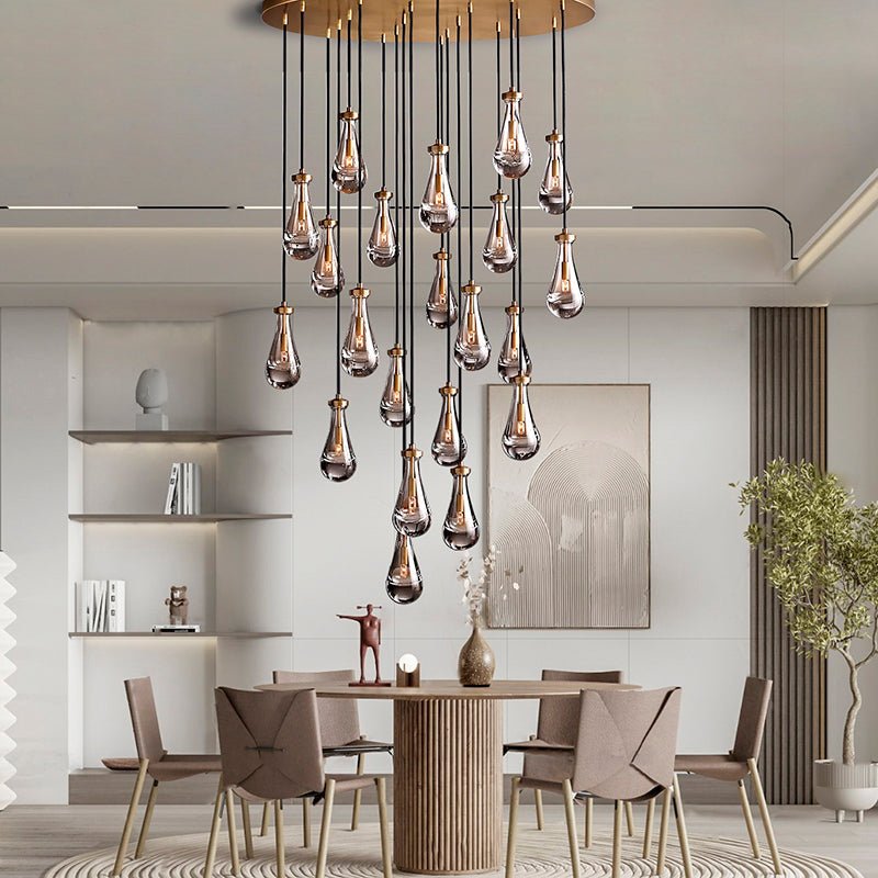 Drovia Rain Round Chandelier 47"Lacquered BrassStandard 96"_Lennar Visual