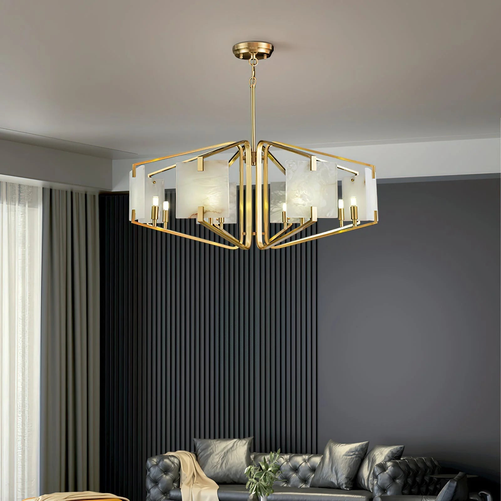 ChandelierLuxury Alabaster Appareil Chandelier8 Heads Size: Dia 80cm x H 35cm / ∅ 31.5″ x H 13.9″Brass & WhiteLennar Visual