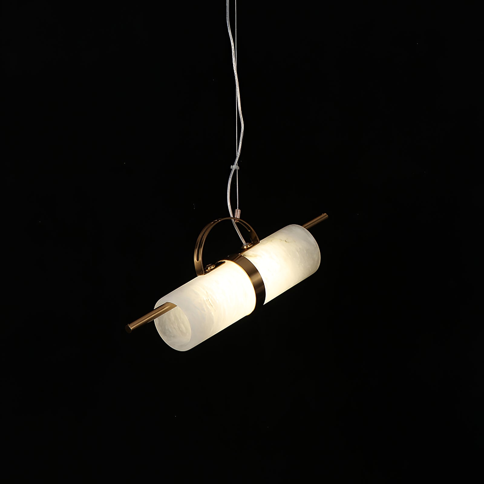 Pendant LampMini Cylindrical Alabaster Pendant LightL 40cm x H 7.5cm / L 15.7″ x H 3″Brass & WhiteLennar Visual