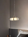 Pendant LampMini Cylindrical Alabaster Pendant LightL 40cm x H 7.5cm / L 15.7″ x H 3″Brass & WhiteLennar Visual