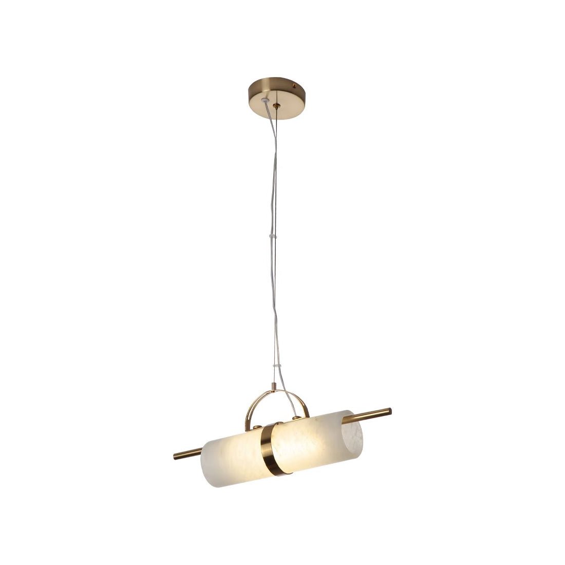 Pendant LampMini Cylindrical Alabaster Pendant LightL 40cm x H 7.5cm / L 15.7″ x H 3″Brass & WhiteLennar Visual