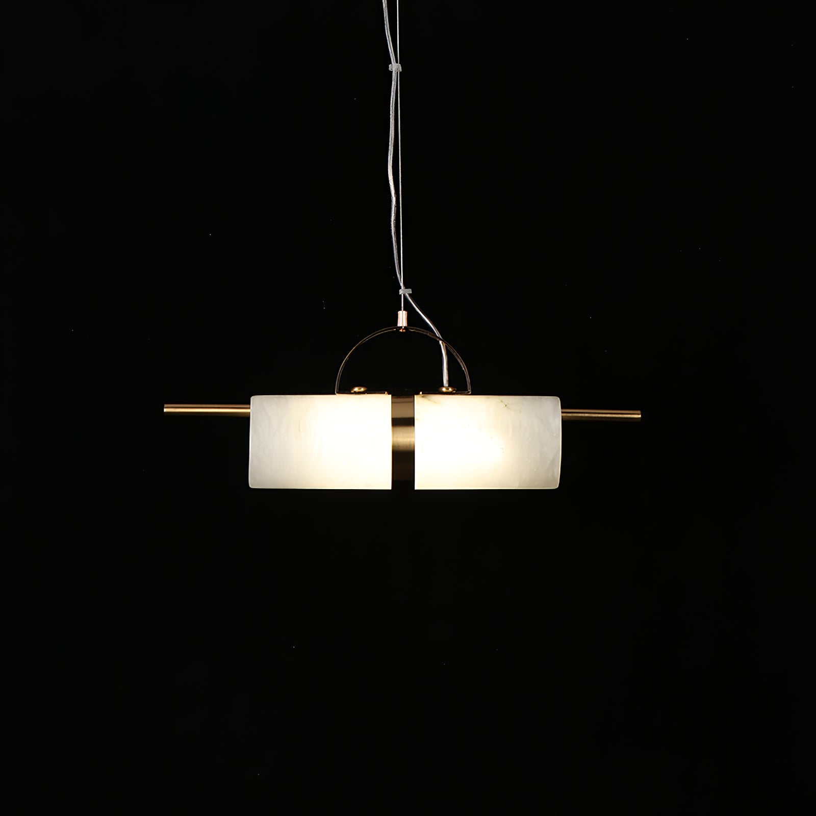 Pendant LampMini Cylindrical Alabaster Pendant LightL 40cm x H 7.5cm / L 15.7″ x H 3″Brass & WhiteLennar Visual