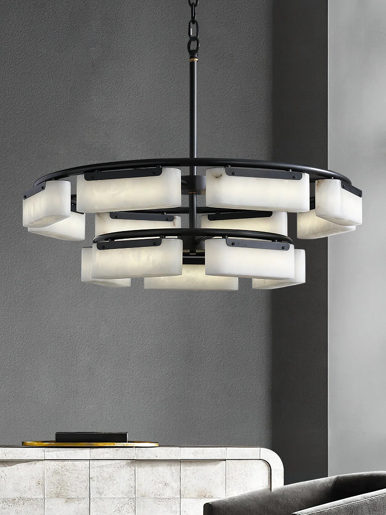 ChandelierModern Alabaster Fusion ChandelierDia 85cm x H 50cm / ∅ 33.5″ x H 19.7″Brass & WhiteLennar Visual