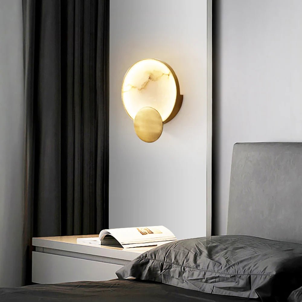 Wall LampModern Art Marble Wall LampDia 22cm x H 29cm / ∅ 8.7″ x H 11.4″Gold+WhiteLennar Visual