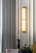 Wall LampModern Cylindra Alabaster Brass Wall LightDia 8cm x H 60cm / ∅ 3.1″ x H 23.6″Gold & WhiteLennar Visual