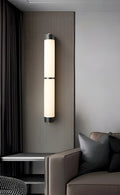 Wall LampModern Cylindra Alabaster Brass Wall LightDia 8cm x H 60cm / ∅ 3.1″ x H 23.6″Black & WhiteLennar Visual