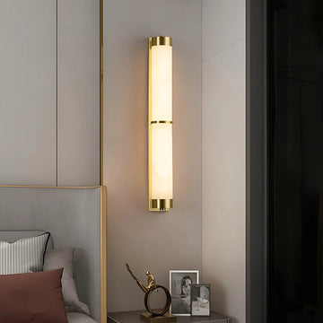 Wall LampModern Cylindra Alabaster Brass Wall LightDia 8cm x H 60cm / ∅ 3.1″ x H 23.6″Gold & WhiteLennar Visual