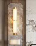 Wall LampModern Cylindra Alabaster Brass Wall LightDia 8cm x H 60cm / ∅ 3.1″ x H 23.6″Gold & WhiteLennar Visual