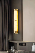 Wall LampModern Cylindra Alabaster Brass Wall LightDia 8cm x H 60cm / ∅ 3.1″ x H 23.6″Gold & WhiteLennar Visual