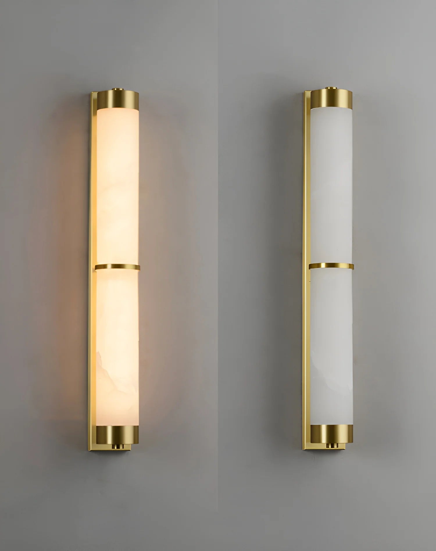 Wall LampModern Cylindra Alabaster Brass Wall LightDia 8cm x H 60cm / ∅ 3.1″ x H 23.6″ *2Gold & WhiteLennar Visual