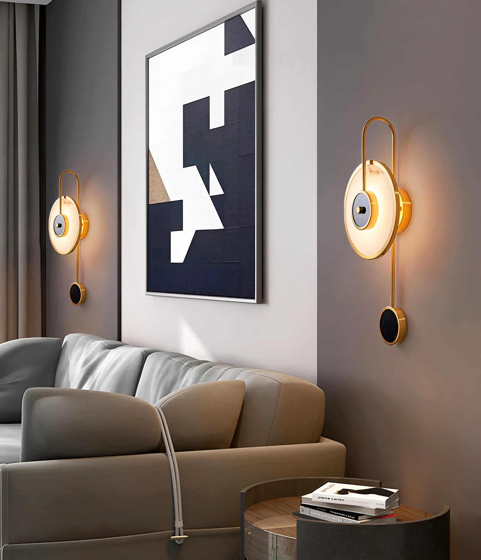 Wall LampModern Kandy Alabaster Wall LampDia 25cm x H 50cm / ∅ 9.8″ x H 19.6″Black & WhiteLennar Visual