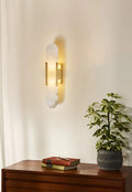 Wall LampModern Melange Elongated Alabaster Wall LampDia 10cm x H 35cm / ∅ 3.9″ x H 13.8″Gold & WhiteLennar Visual