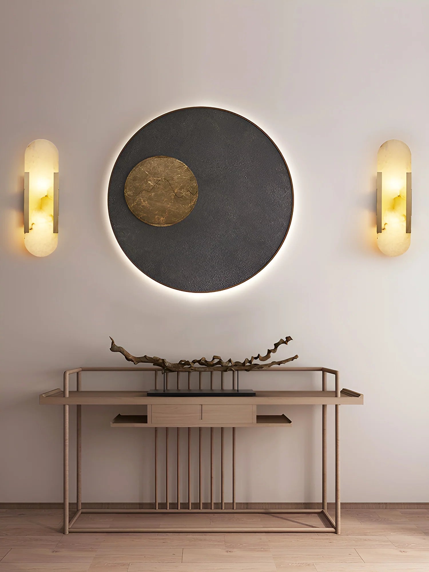 Wall LampModern Melange Elongated Alabaster Wall LampDia 10cm x H 35cm / ∅ 3.9″ x H 13.8″ *2Brass & WhiteLennar Visual