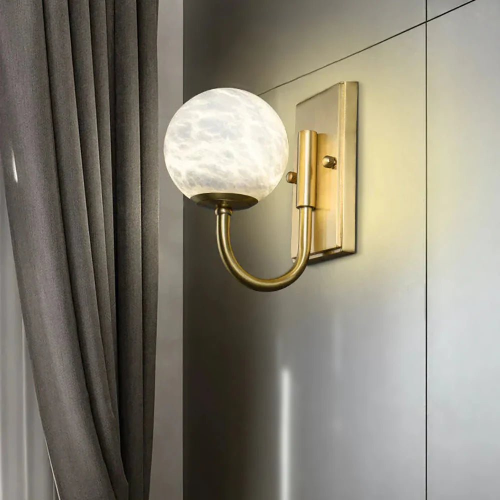 Wall LightModern Spherical Alabaster Wall LightL 19cm x W 12cm x H 18cm / L 7.5″ x W 4.7″ x H 7.1″Gold & WhiteLennar Visual