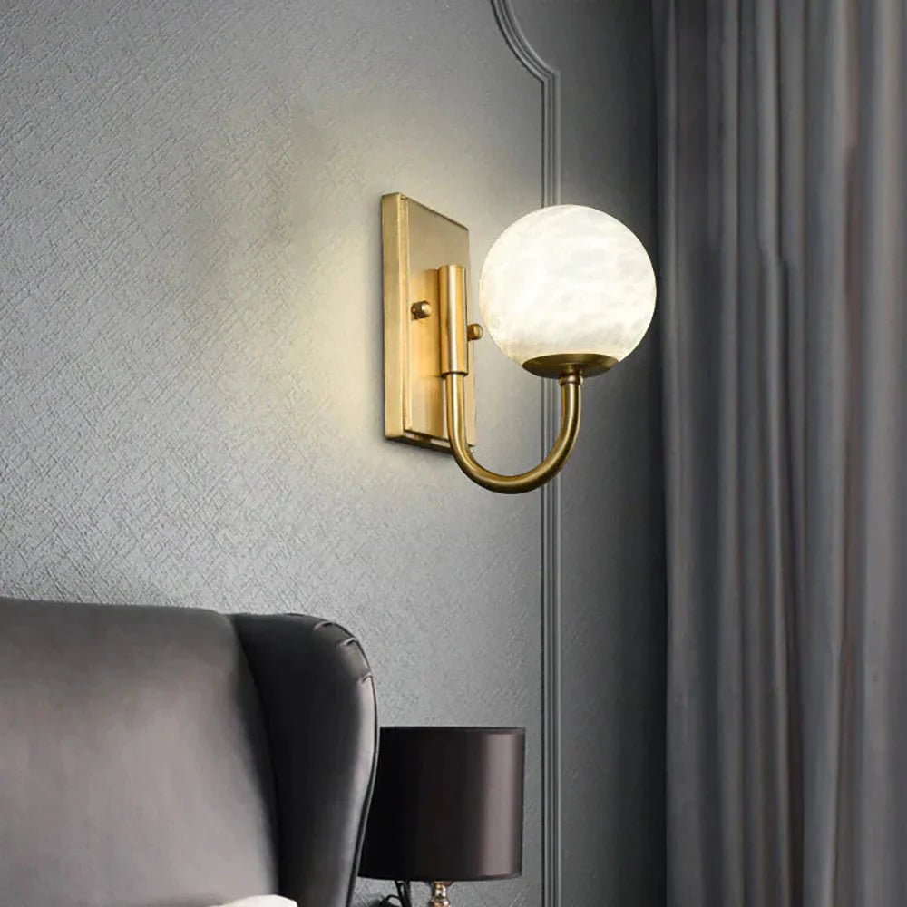 Wall LightModern Spherical Alabaster Wall LightL 19cm x W 12cm x H 18cm / L 7.5″ x W 4.7″ x H 7.1″Gold & WhiteLennar Visual