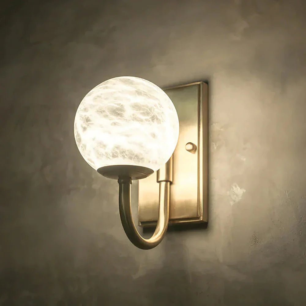 Wall LightModern Spherical Alabaster Wall LightL 19cm x W 12cm x H 18cm / L 7.5″ x W 4.7″ x H 7.1″Gold & WhiteLennar Visual