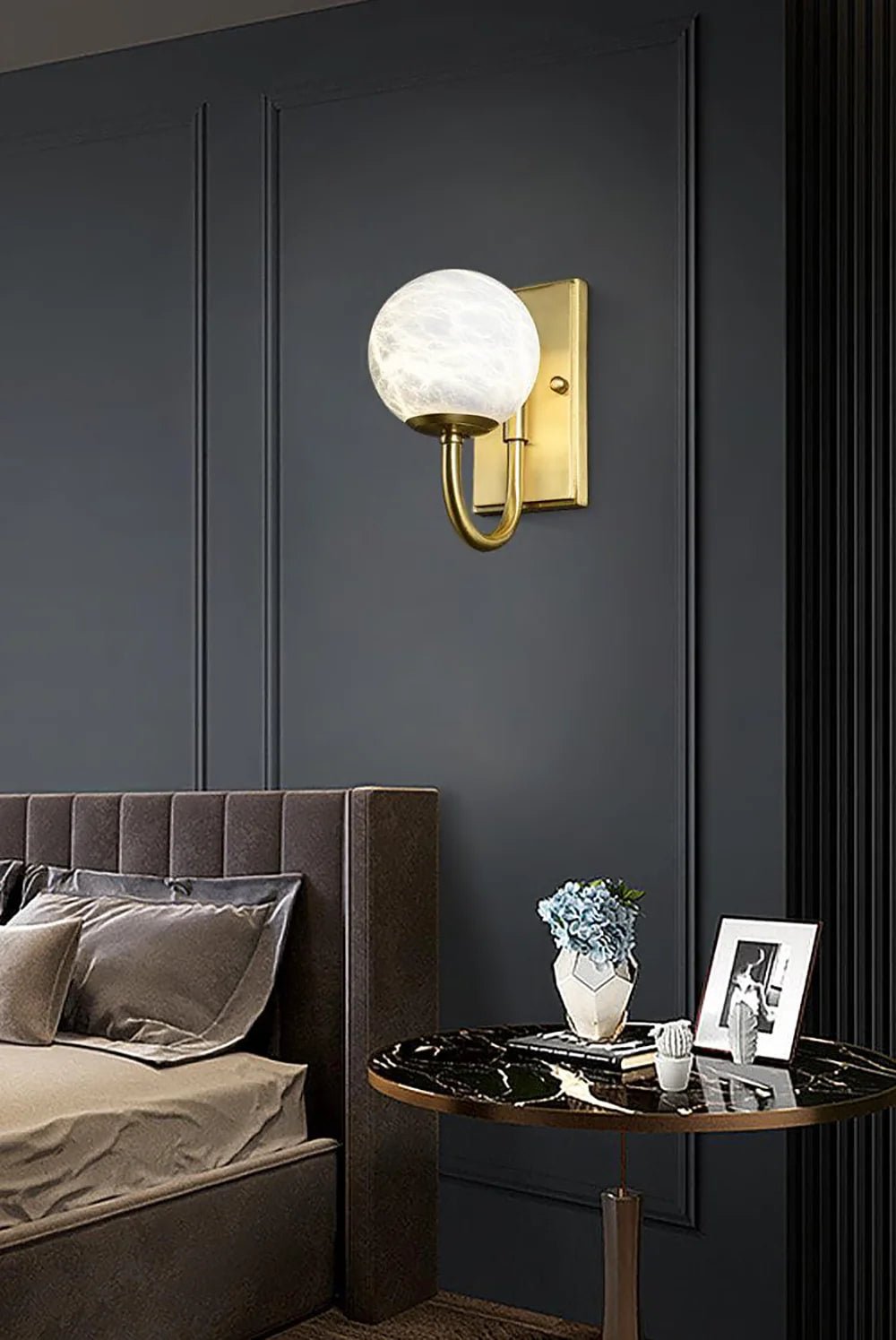 Wall LightModern Spherical Alabaster Wall LightL 19cm x W 12cm x H 18cm / L 7.5″ x W 4.7″ x H 7.1″Gold & WhiteLennar Visual