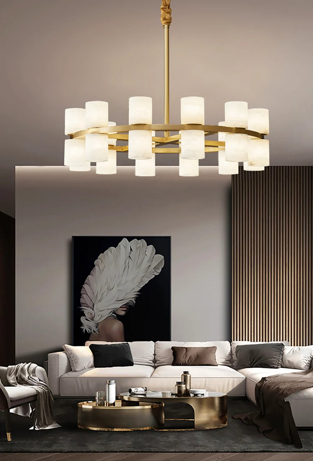 ChandelierModern Tabitha Alabaster ChandelierDia 60cm x H 16cm / ∅ 23.6″ x H 6.3″WhiteLennar Visual