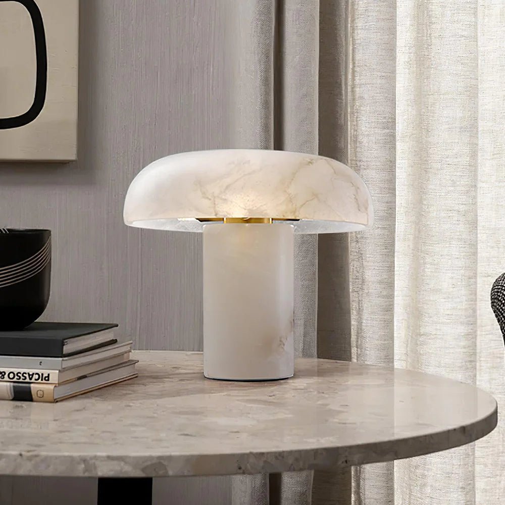 Table LampMushroom Type Alabaster Table LampDia 30cm x H 27cm / ∅ 11.8″ x H 10.6″Brass & WhiteLennar Visual