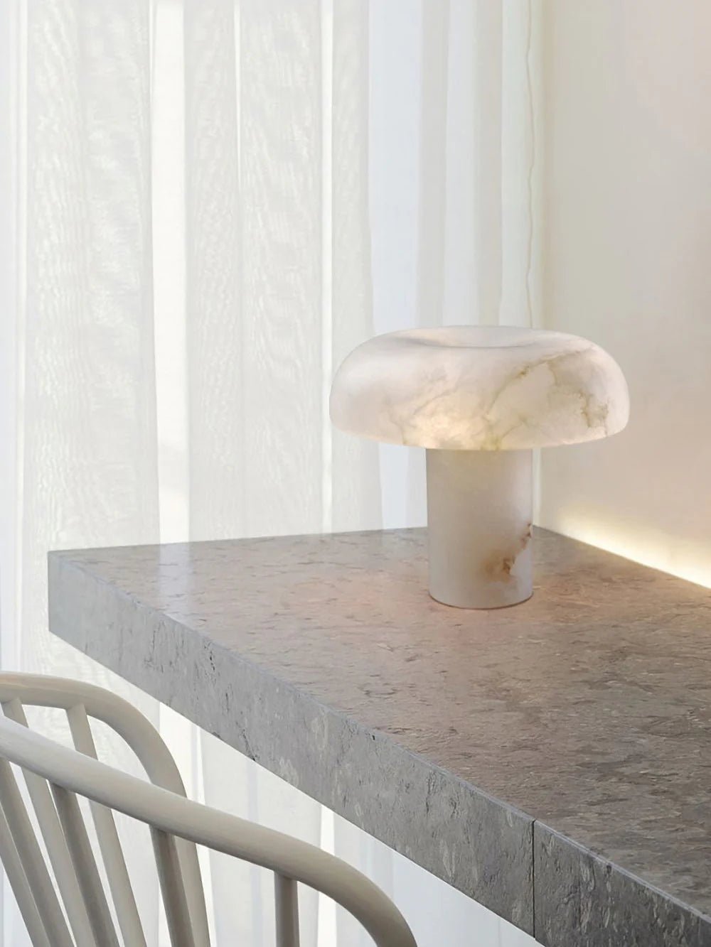 Table LampMushroom Type Alabaster Table LampDia 30cm x H 27cm / ∅ 11.8″ x H 10.6″Brass & WhiteLennar Visual