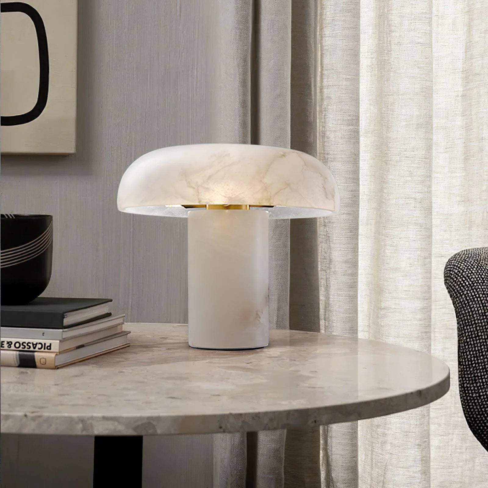 Table LampMushroom Type Alabaster Table LampDia 30cm x H 27cm / ∅ 11.8″ x H 10.6″Brass & WhiteLennar Visual