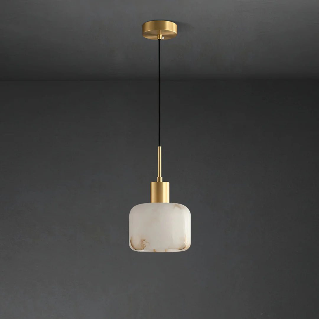 Pendant LightNatural Alabaster Small Pendant LightDia 17cm x H 30cm / Φ 6.7″ x H 11.8″Gold + WhiteLennar Visual